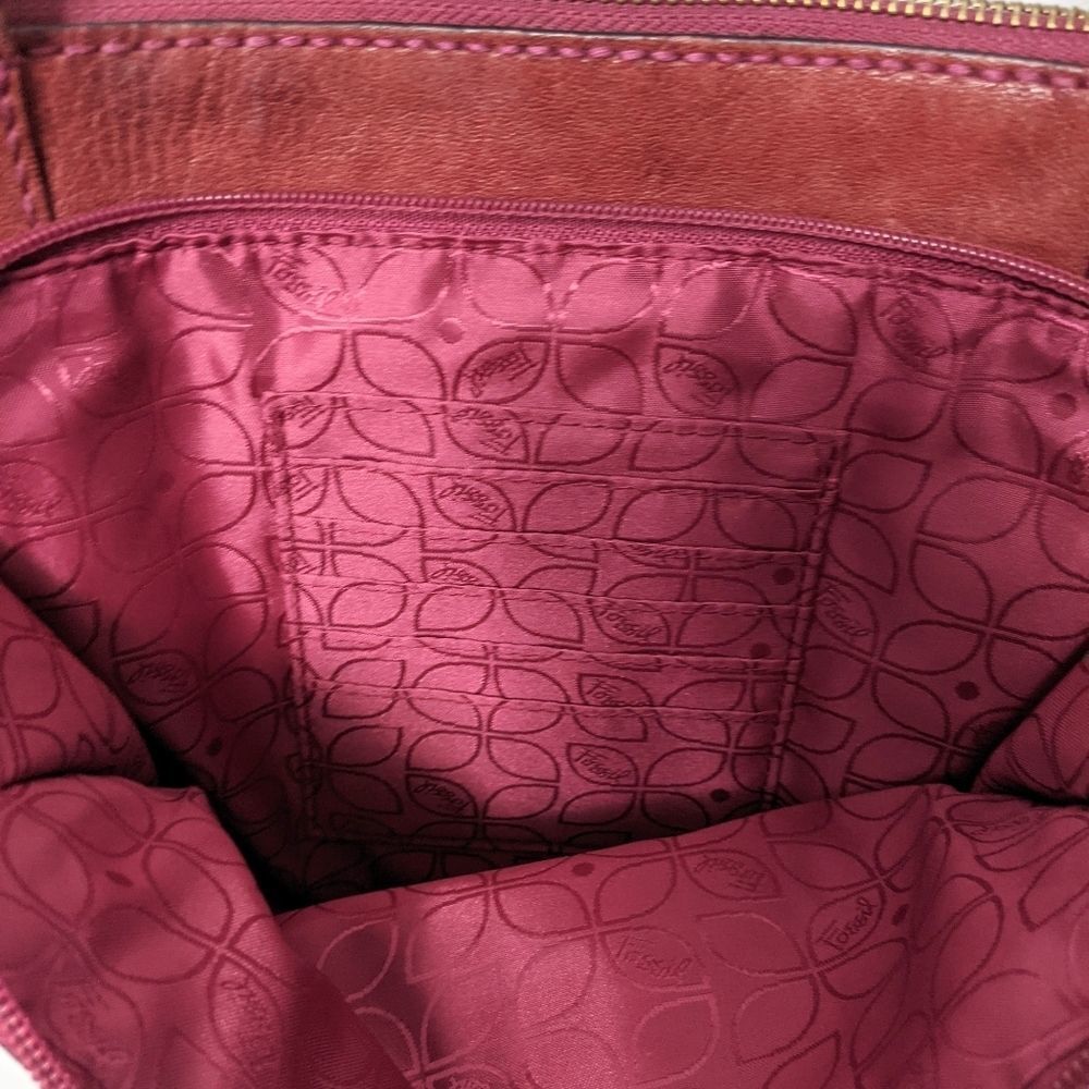 FOSSIL Dark Red Leather Lock Key Crossbody Bag - Picture 15 of 16